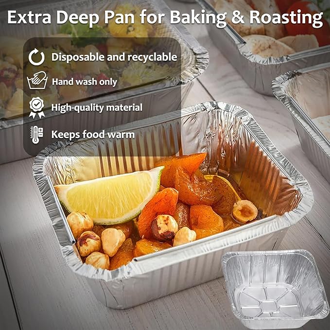 INFINITY EL Disposable Aluminum Foil Pan 25 Pack | Half Pan Extra 12.5" x 10.5" x 4" Deep Disposable Baking Pan | Heavy Duty Aluminum Foil Pan for Roasting Turkey, Lasagna, Thanksgiving, Christmas