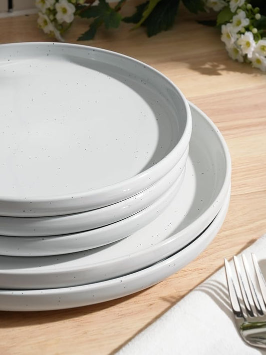 Famiware Dawn 24 Pieces Dinnerware Set, Speckled Plates and Bowls Sets for 8, Matte Dish Set, Microwave and Dishwasher Safe, White