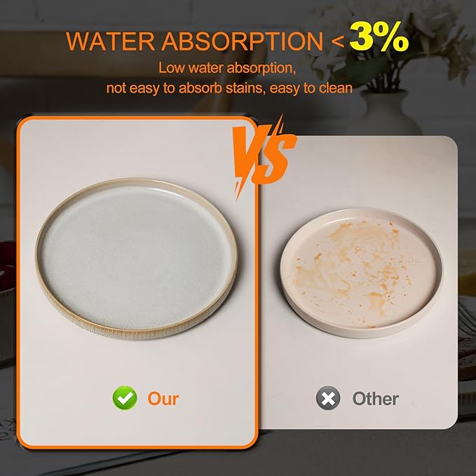 Stoneware Dinnerware Sets, Plates and Bowls Set for 4, 12-Piece Ribbed Dishes – Chip & Scratch Resistant, Microwave and Dishwasher Safe Tableware, Cream Off-White