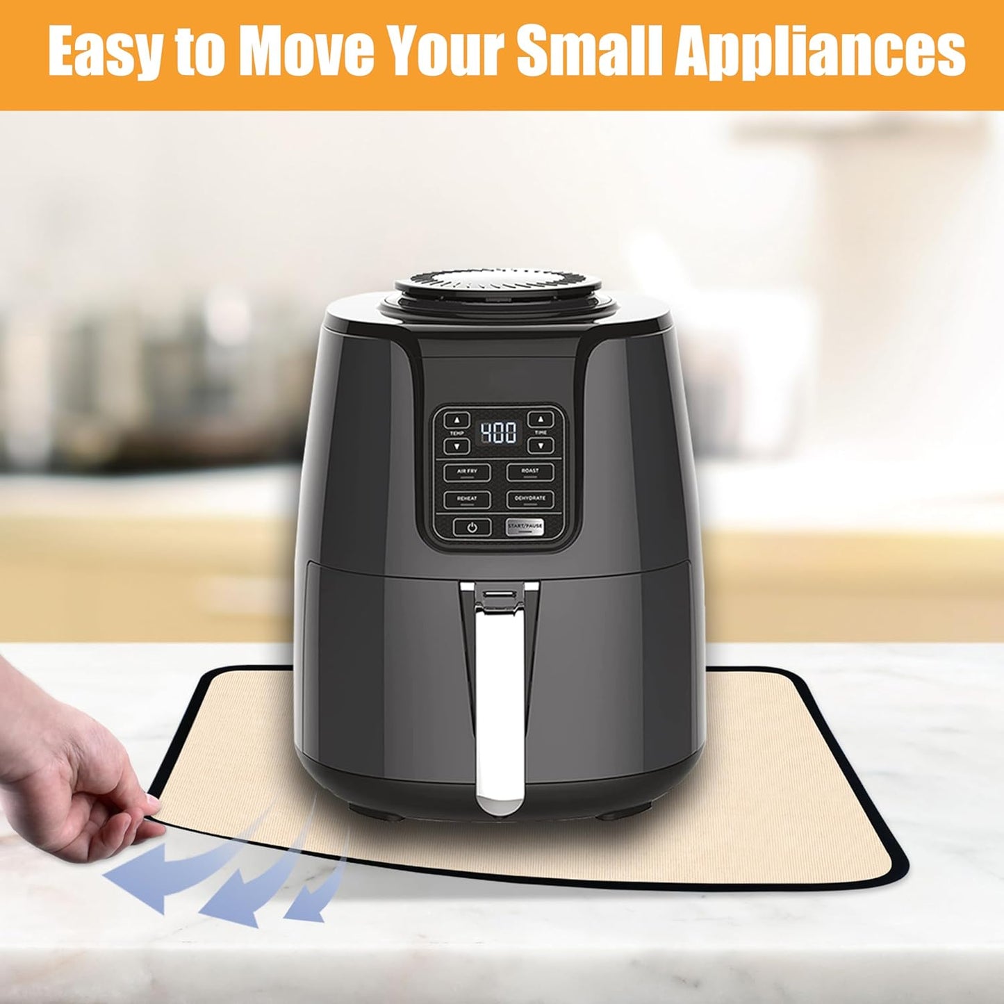 Heat Resistant Mat for Air Fryer, 15 x 18in Countertop Protector, Fireproof Silicone Appliance Slider for Coffee Maker, Toaster, Oven - Khaki