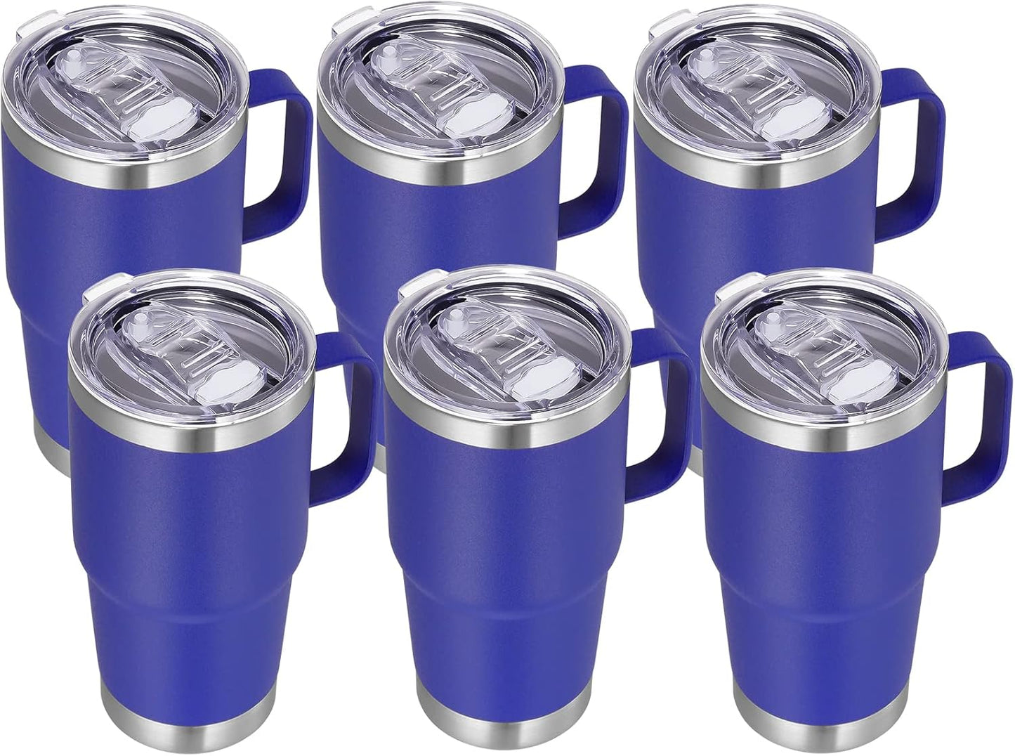 VEGOND 20 oz Tumbler Bulk with Handle Lid and Straw, Stainless Steel Insulated Travel Coffee Mug Set, Spill Proof Double Wall Metal Tumblers Cups, Royal Blue 6 Pack