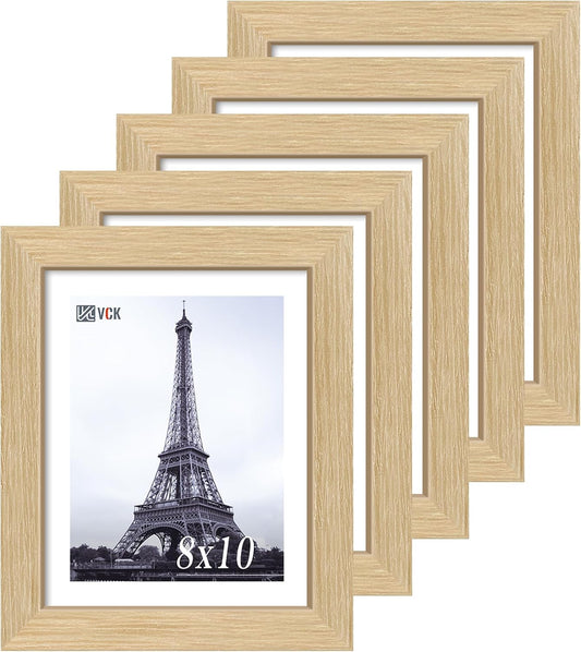 VCK 8x10 Oak Wood Frame for Picture, Natural Solid Wood Photo Frames 5 Pack, Wall Gallery Frame