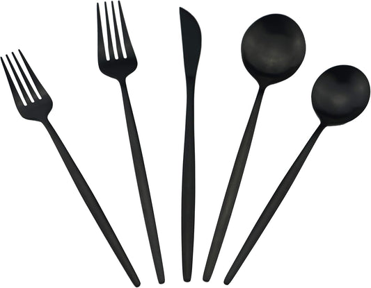60-Piece Modern Matte Silverware Set, Uniturcky 304 Stainless Steel Flatware Cutlery Set, Elegant Kitchen Utensils Service For 12, Includes Dinner Knives/Spoons/Forks, Black Satin Finish