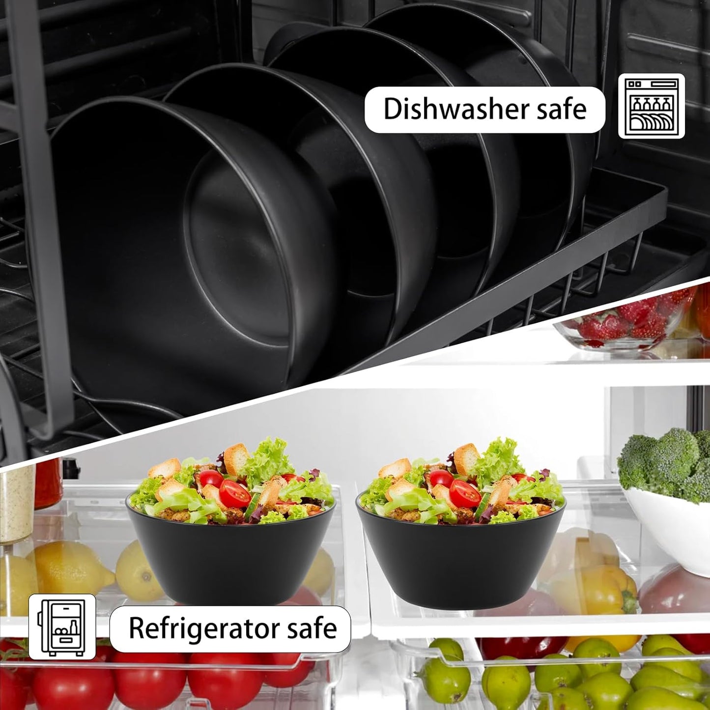 supernal 12PCS Black Wheat Straw Bowls - Unbreakable Reusable Plastic Soup & Cereal Straws Bowls,Fridge and Dishwasher Safe Stackable,Lightweight Black Disposable Bowl for Ramen,Salads and Catering