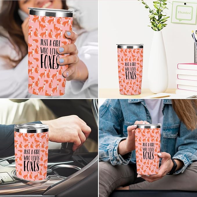Cute Fox Print Tumbler,Fox Gifts 20 oz Stainless Steel Coffee Mug，Travel Cup，Insulated Cup with Lid for Car, Perfect Gifts for Foxes Lovers Girl Sister Friend Bestie Christmas Birthday