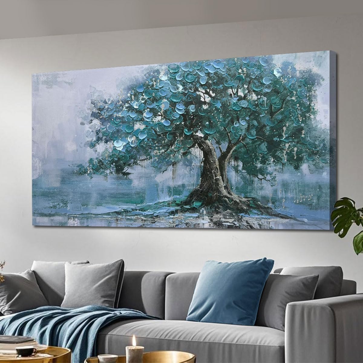 Ardemy Tree Canvas Wall Art for Living Room Large Teal Tree of Life Bedroom Pictures Paintings Wall Decor Artwork for Walls Home Office Dining Room Kitchen, 58"x29"