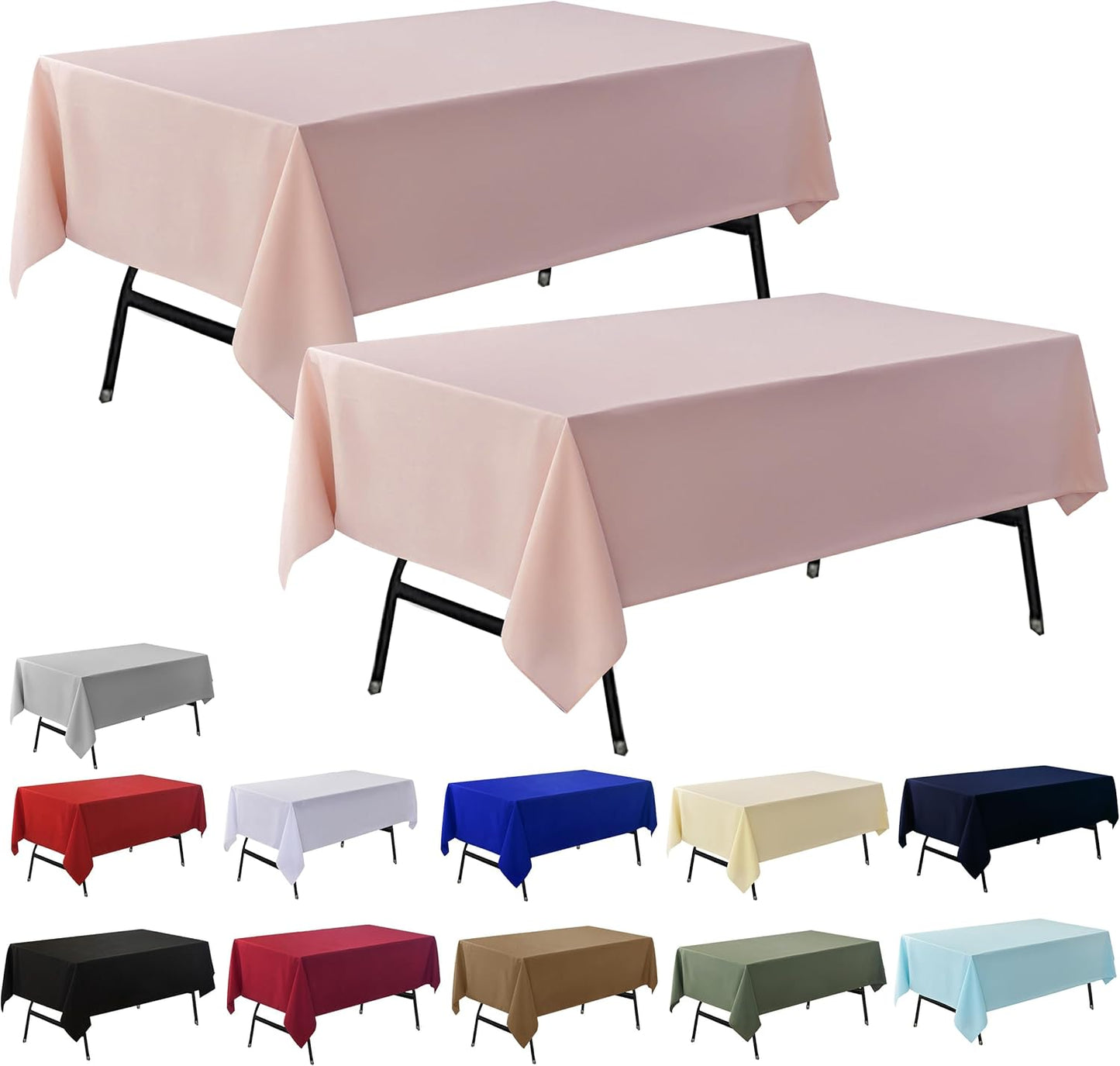 2-Pack 60x102 inch Dusty Pink Table Cloths, Solid Stain and Wrinkle Resistant Oblong Tablecloth, Premium Plain Weave Polyester Fabric Rectangle Table Linen Covers for Hotel, Wedding