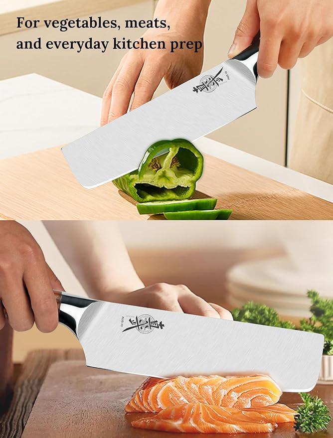 Nakiri Knife 7 Inch, Japanese AUS-10 High Carbon Stainless Steel Chef Knife, Rosewood Handle, Razor Sharp Vegetable Cleaver for Chopping, Gift Box Included