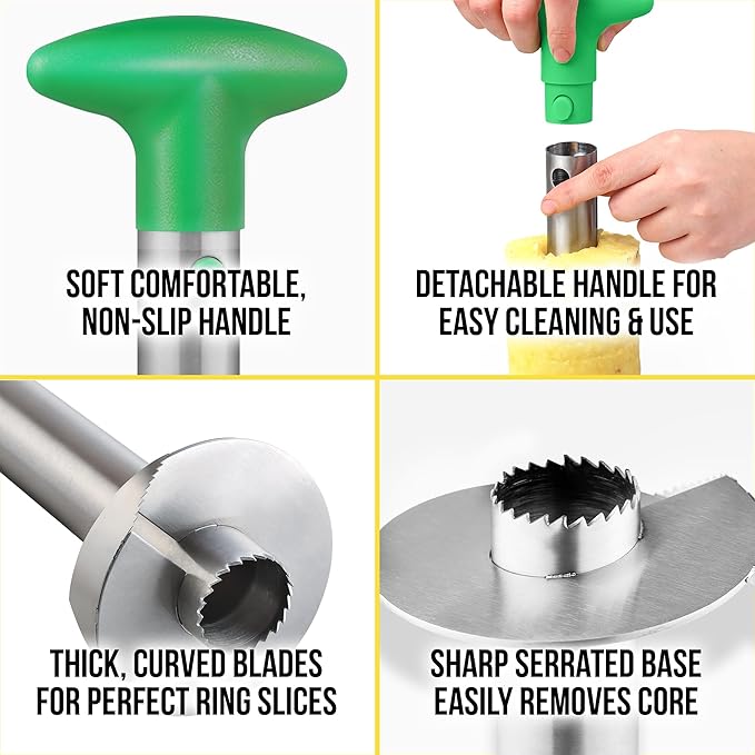Zulay Kitchen Stainless Steel Pineapple Corer & Slicer – Heavy-Duty Pineapple Cutter with Reinforced Blade & Easy Core Remover – Effortless Pineapple Peeler & Slicer Tool - Green
