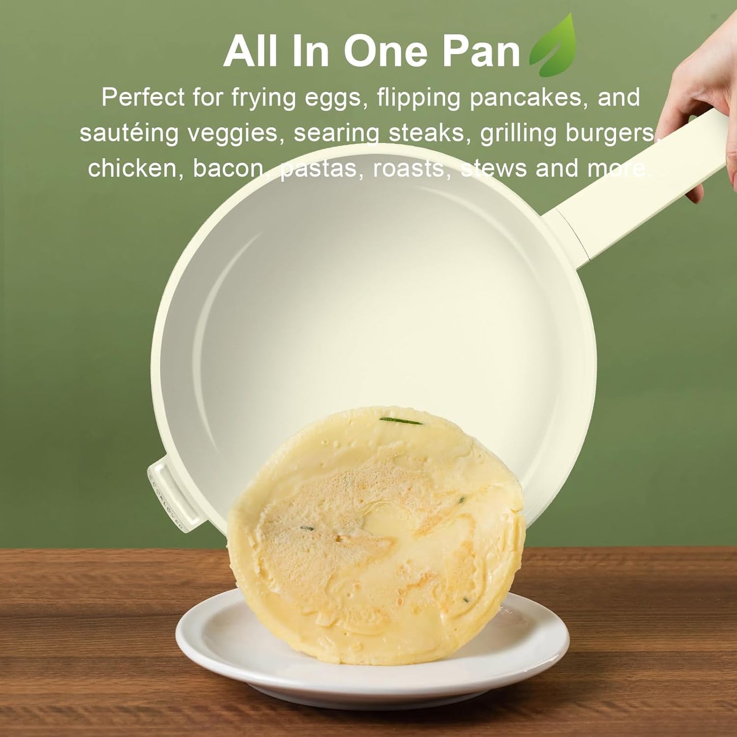 COOKLOVER Nonstick Ceramic Fry Pan, Non-Toxic, PTFE&PFOA Free, Induction Compatible Egg Skillet Frying Pan with Heat Resistant Handle, 9.5 Inch – Cream White