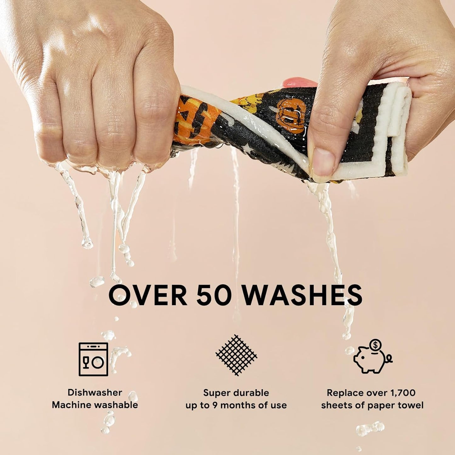 RECYCO Swedish Dishcloths for Kitchen | 4 Pack Halloween Wicked Whimsy Washable Dish Rags | Cellulose Reusable Cleaning Paper Towels | Absorbent Counter Dish Cloth Sponge Kitchen Wipes, 8" L x 7" W