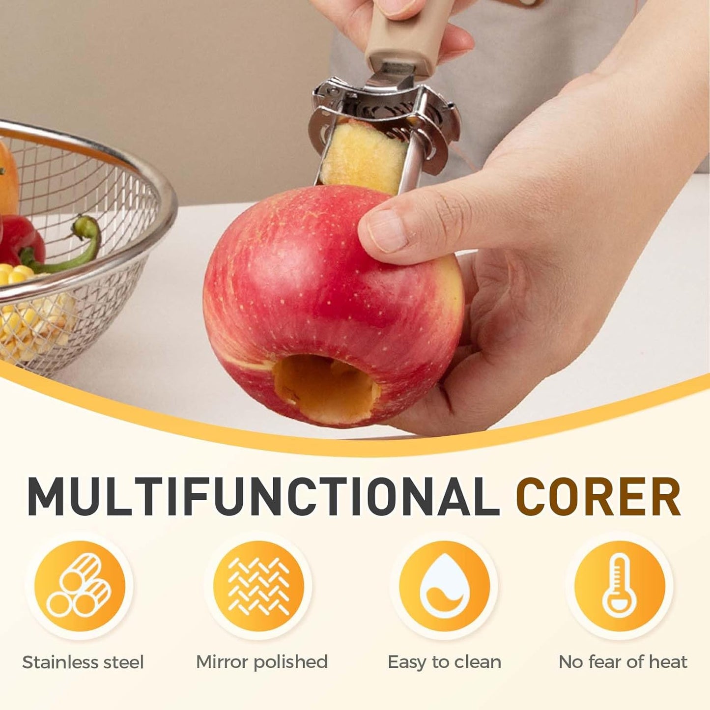 Apple Bell Pepper Corer, 2025 New Multi Functional Adjustable Fruit and Vegetable Corer Tool, Stainless Steel Durable Core Remover, Kitchen Time Saver (2)