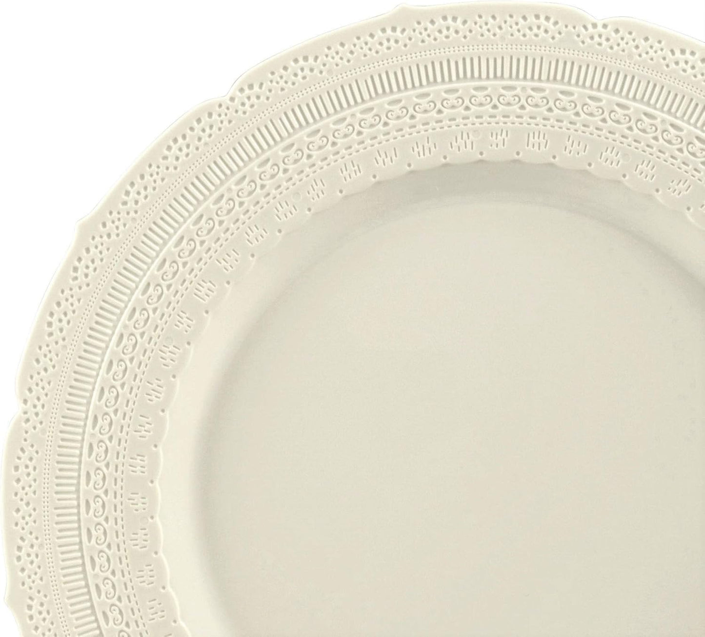 " OCCASIONS " 120 Plates Pack,(60 Guests) Extra Heavyweight Vintage Wedding Disposable/Reusable Plastic Plates 60 x 11'' Dinner + 60 x 8.25'' Salad/Dessert Plate (Chateau Ivory)
