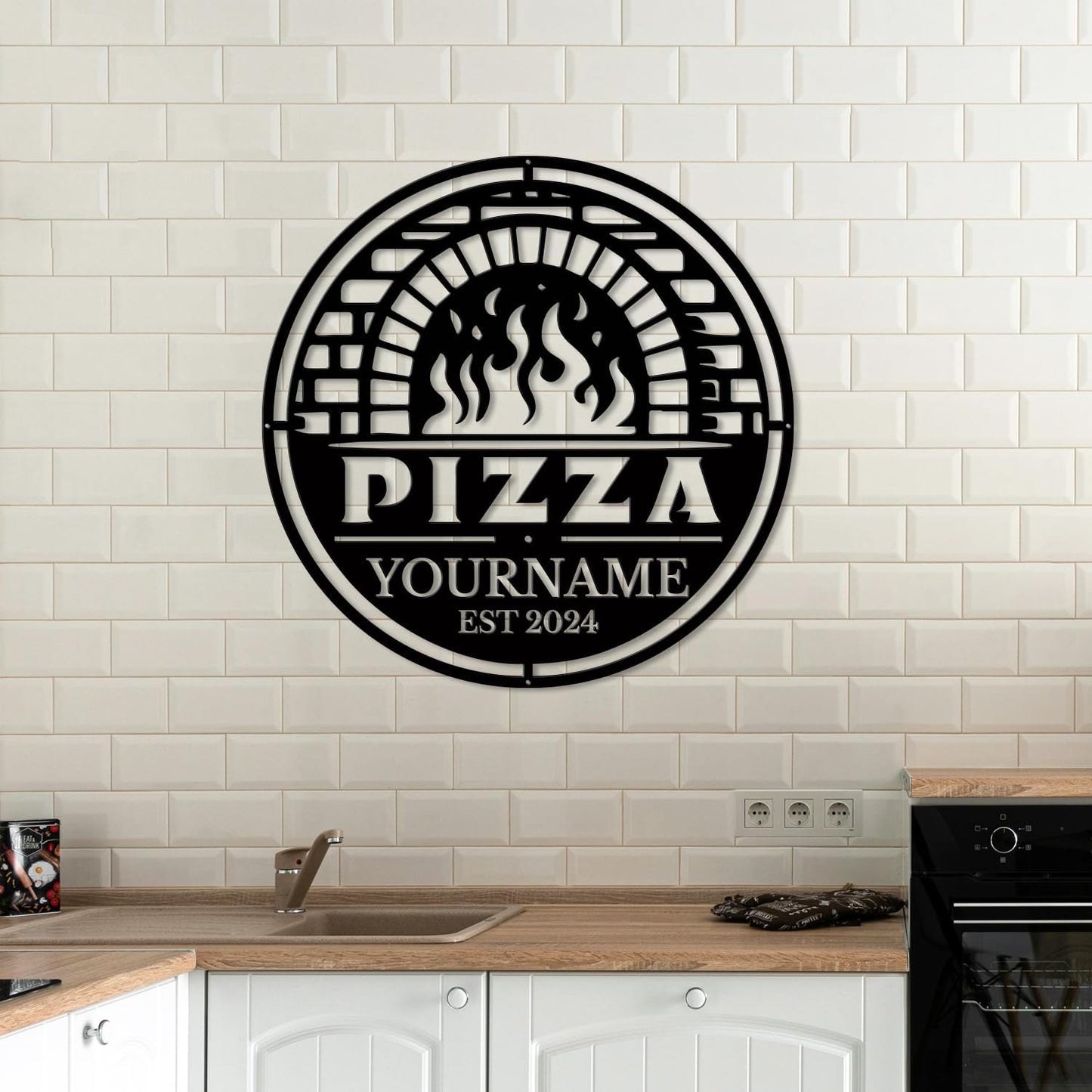 magilab Personalized Pizza Metal Sign, Custom Kitchen Wall Decor for Home & Outdoor, Food Lover Gift (Style D)