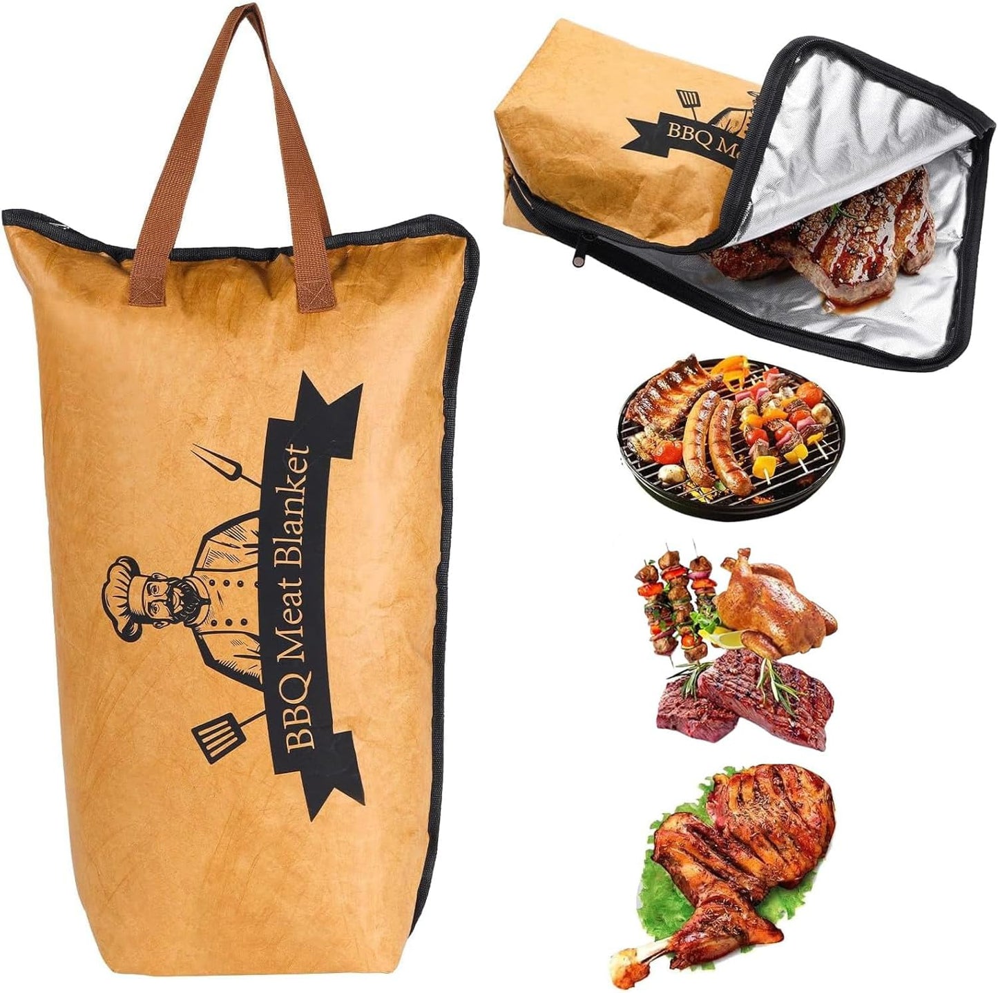 BBQ Blanket for Resting Meat, 21" Smoker Meat Resting Blanket, for Large Brisket/Turkey/Pork Shoulder/Pork Ribs, Wide Mouth with Hand Straps and Zippers