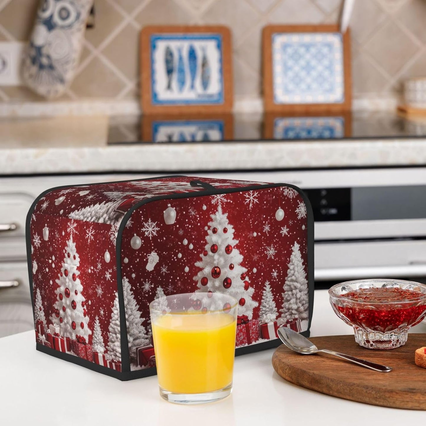 Toaster Cover 2 Slice Red Christmas Tree Ball Xmas Kitchen Small Appliance Covers with Pockets Dust and Fingerprint Protection