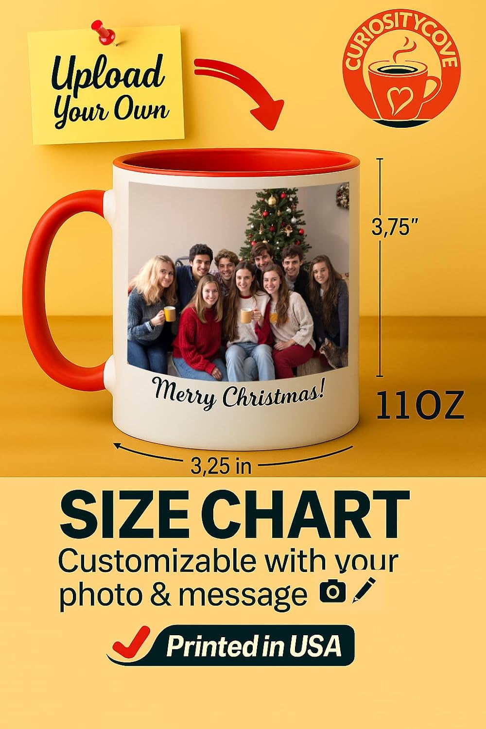 Personalized Coffee Mug | Custom Photo, Text, or Logo Cup (11oz, Red Rim, Inner, and Handle) |Dishwasher & Microwave Safe |Unique Gift for Men & Women –Taza Personalizada