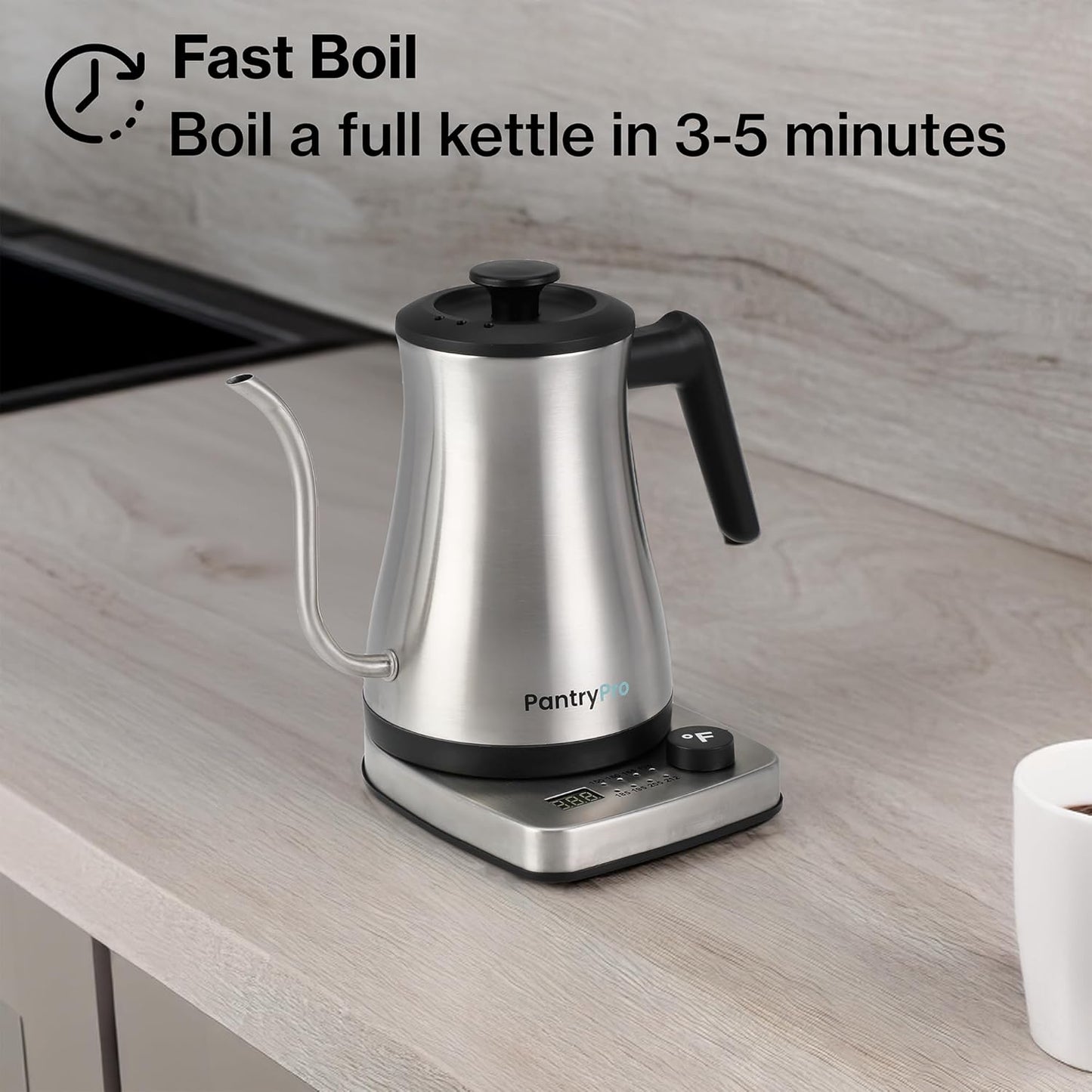 1.0L 1500W Gooseneck Electric Kettle - Stainless Steel Interior - Rapid-Boil - Auto Shut-Off, Boil-Dry Protection, Temperature Control, LED Indicator - Silver by The Display Guys