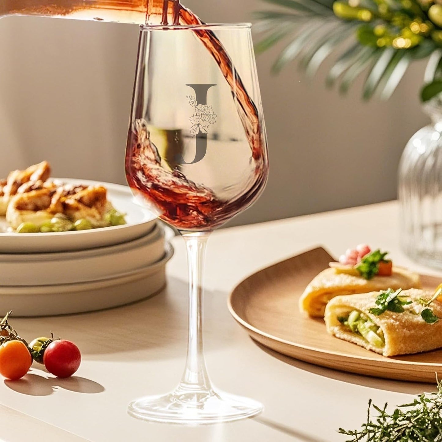 Personalized Wine Glass Gifts for Women, Monogrammed A-Z Wine Glass with Gift Box & Greeting Card, Customized Wine Glasses Initial Wine Glasses Gift for Birthday, Mothers Day, Best Friend, Sister (J)