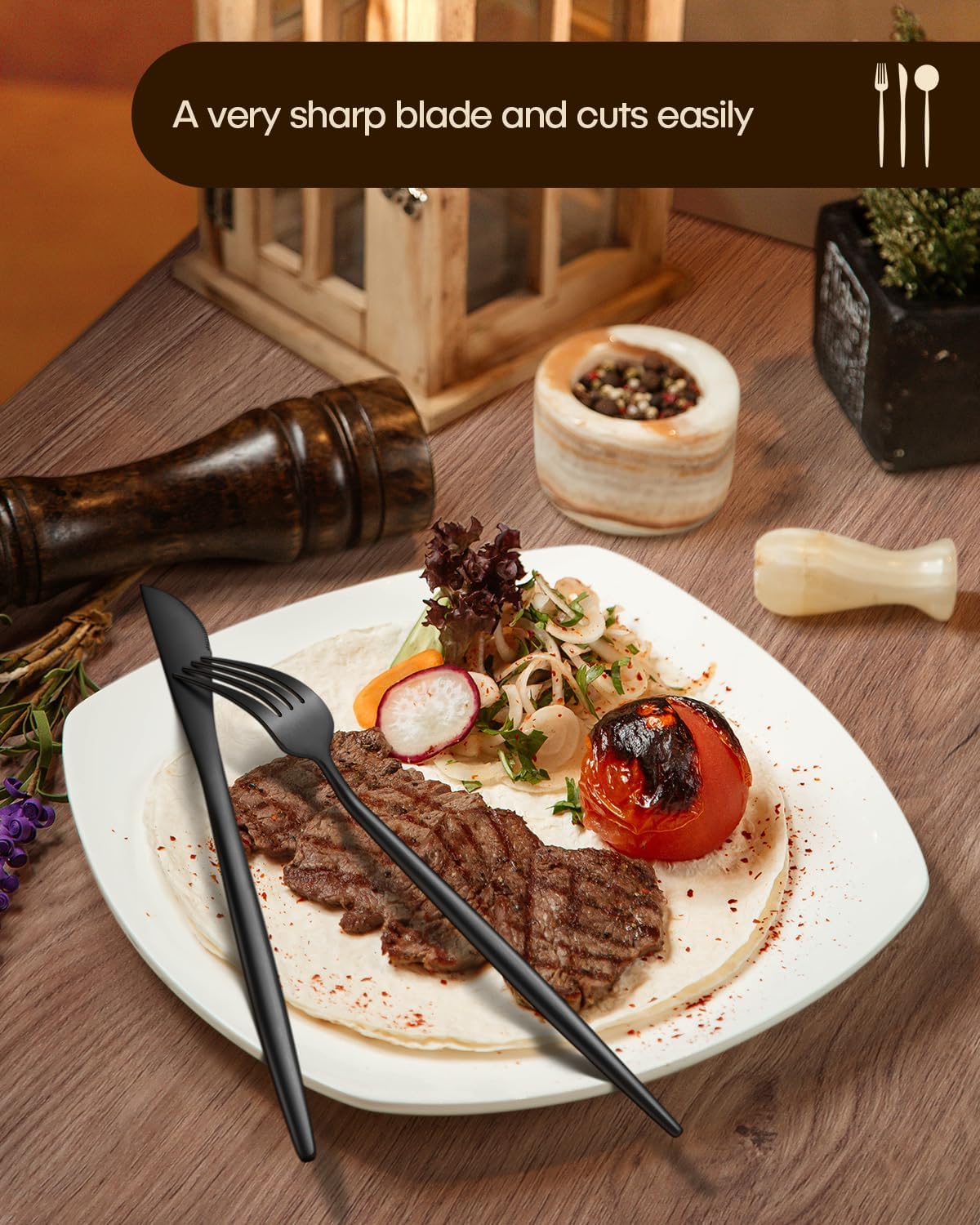 Stapava Matte Black Silverware Set for 8, 40-Piece Stainless Steel Flatware Sets, Satin Finish Cutlery Include Forks Spoons and Knives Set for Home Restaurant Hotel, Dishwasher Safe Utensils