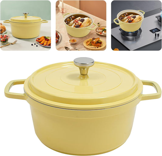 4L Stew Pot with Lid Modern Round Dutch Oven Pot with Lid Ceramic Stew Pot Casserole Dish with Dual Handles for Home Restaurant Kitchen (Yellow)