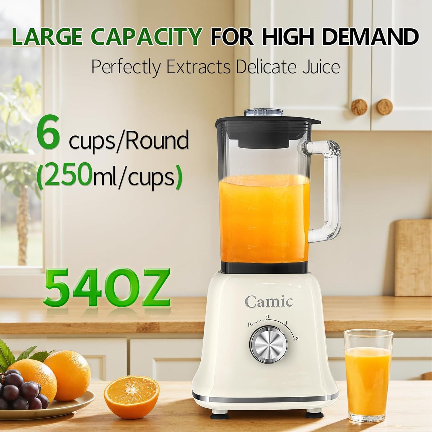 Glass Blenders for Kitchen with 750W, 54Oz. Countertop Blender Glass Jar Food Processor Combo, BPA-Free Blender for Smoothies, Ice Crush,Nuts, Frozen Drinks and Fruits(White)