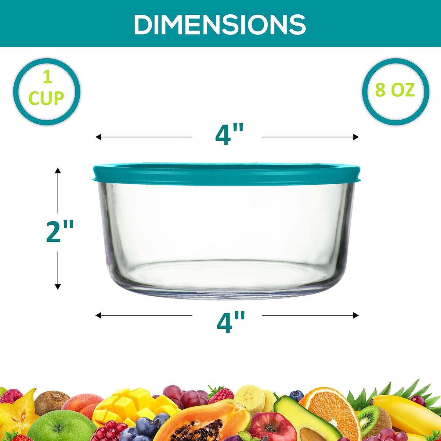 Glass Food Storage containers Bowls with BPA Free Airtight Lids for Meal Prep Leftovers Baking Lunch Boxes Dish (1 Cup - 4 Pack)