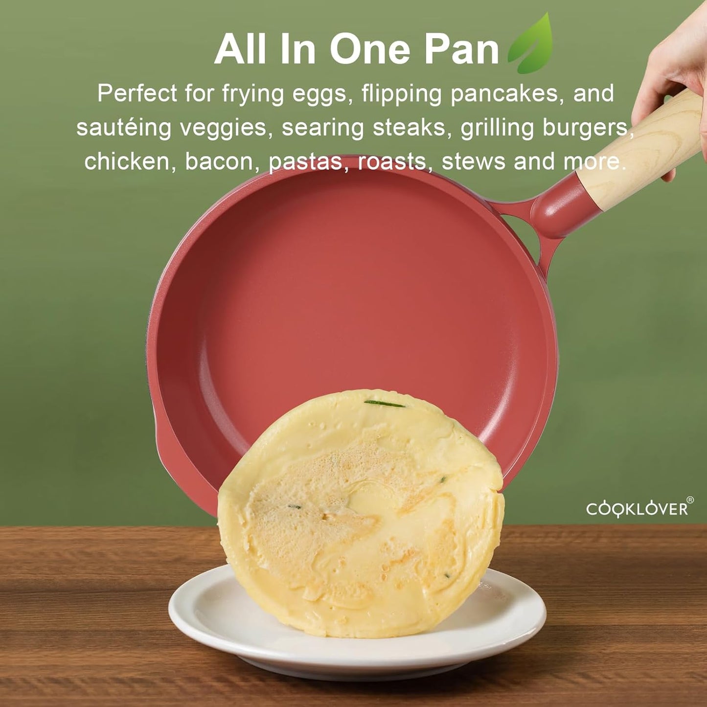 COOKLOVER Nonstick Frying Pan 100% PFOA Free Cookware Induction Skillet Stir Fry Pan (Coral, 7.9 inch)