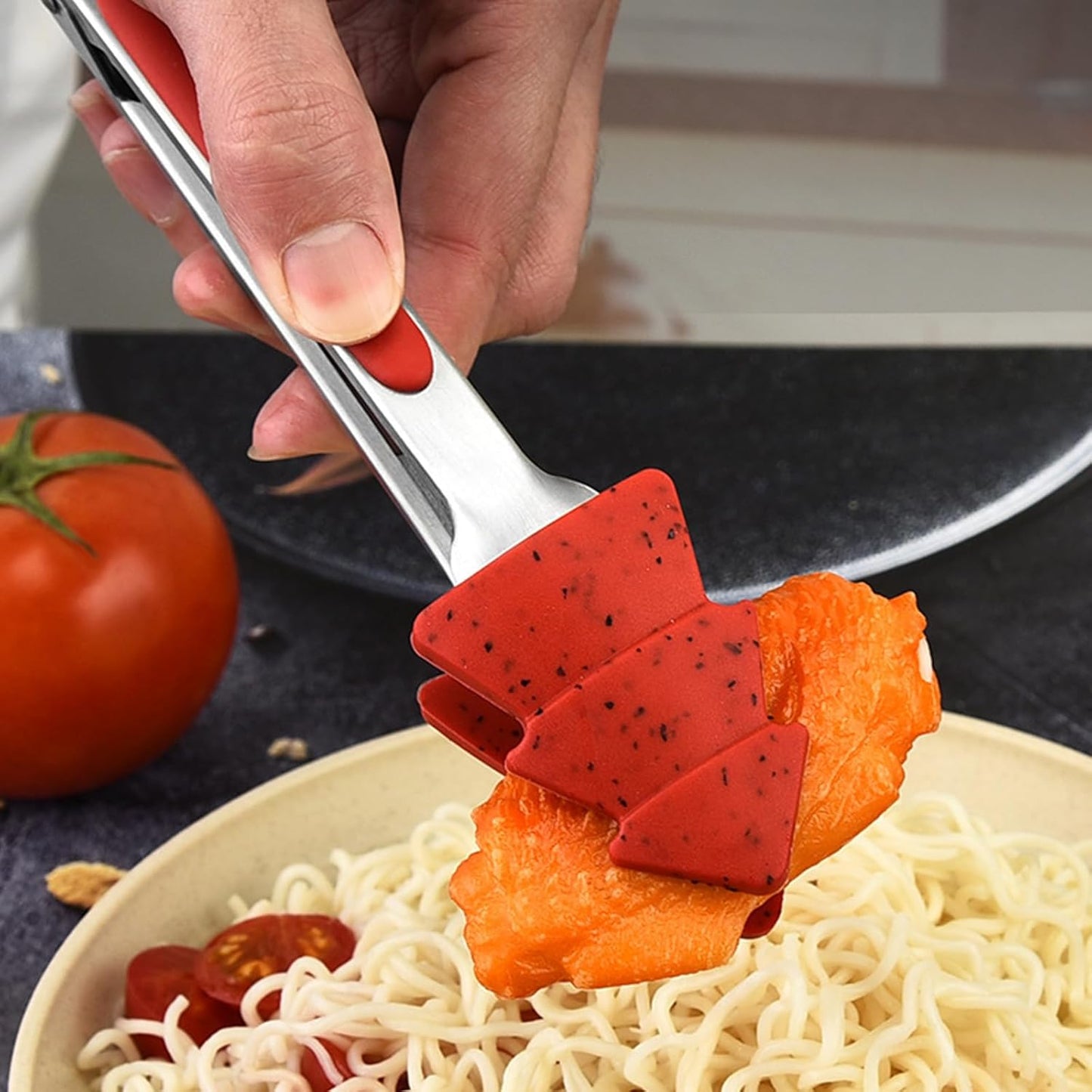 NileHome Christmas Kitchen Tongs, 2 Pack 10" Professional Stainless Steel Metal Tongs – Heat-Resistant for Grilling, BBQ, Serving Salad, Pasta, and Kitchen Use, Dishwasher Safe, Red