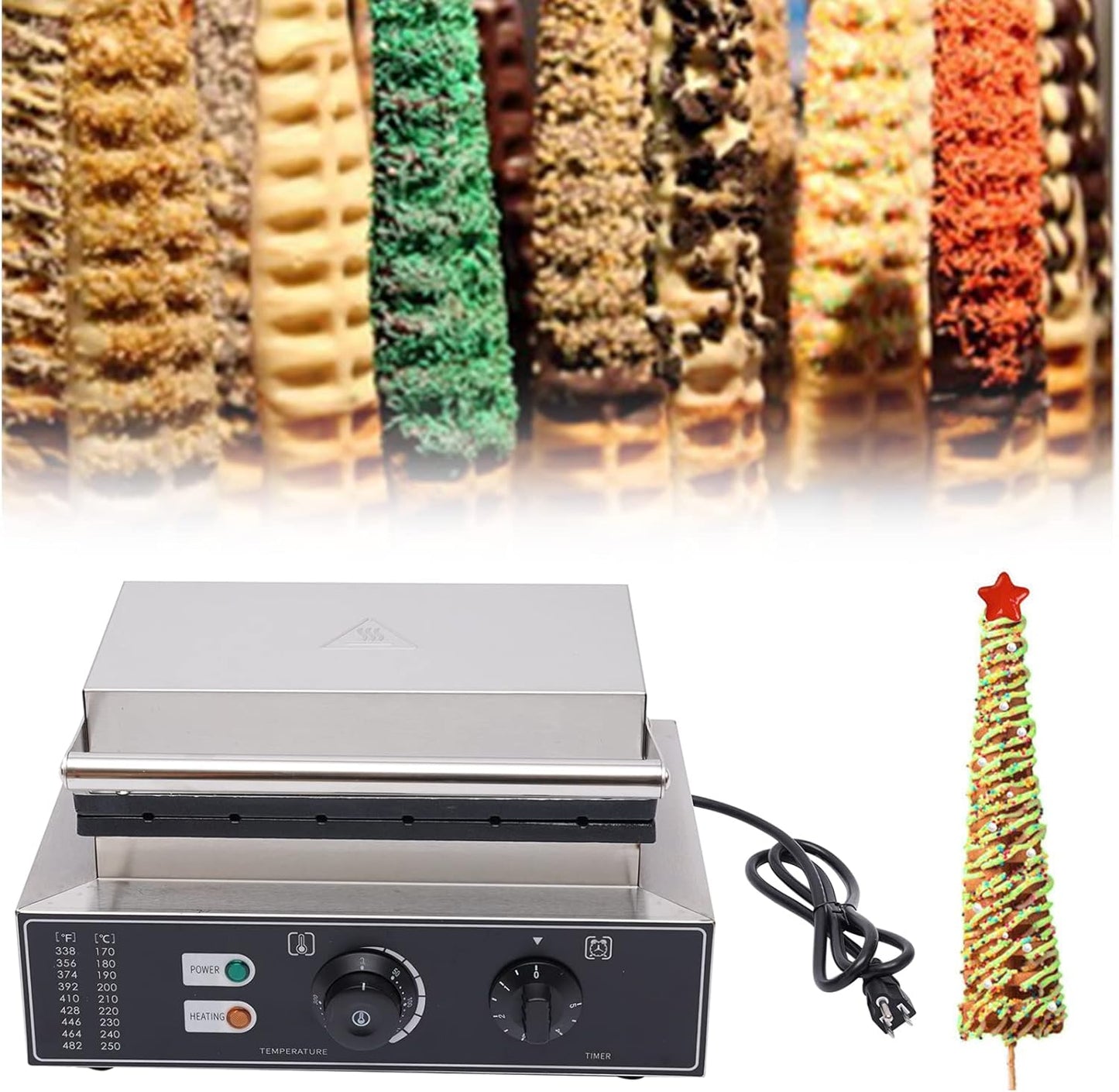 6 Grid Kitchen Stick Waffle Maker, Christmas Tree-Shaped Stainless Steel Non-Stick Coating Electric Flip Waffles Machine for Restaurant Snack Bar Home,110V (6 Grid Waffle Maker)