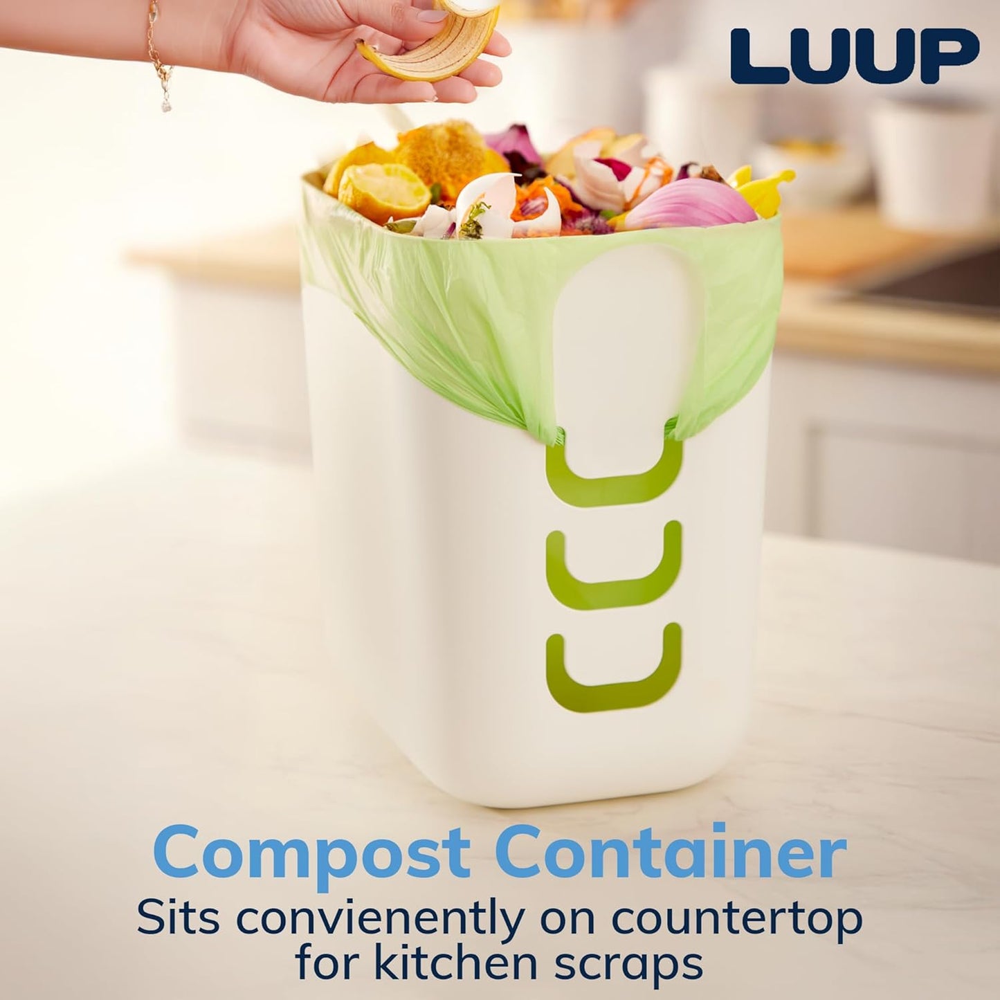 STORi Luup Bathroom Wastebasket 2pk, Secure Grocery Bags, Plastic Garbage Container for Vanity, Laundry Room, Kitchen, Office, 2.5 Gallon, White, Made in USA