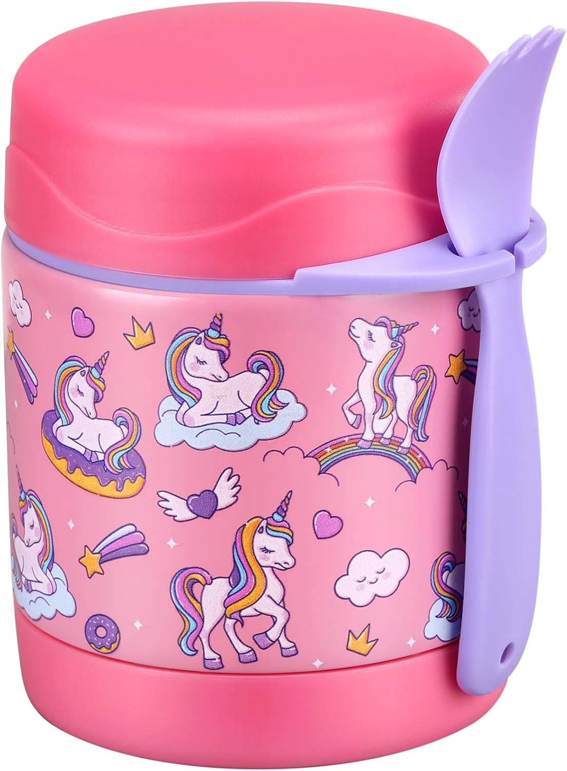 10oz Soup Thermo for Hot Food Kids Insulated Food Jar,Thermo Hot Food Lunch Container, Width Mouth Stainless Steel Lunch Box for Kids with Spoon (Pink-Cute Horse)
