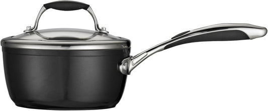 Tramontina Gourmet Ceramica Deluxe Sauce Pan with Lid, Non Stick Ceramic Interior, 1.5-Quart, Metallic Black, Made in Italy