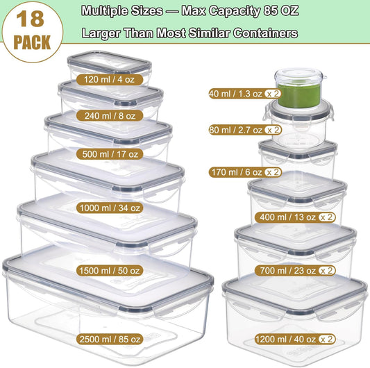 Taiuloo 18 Pack Airtight Food Storage Containers with Lids, BPA-Free Plastic Kitchen Fridge Organizer for Salad Fruit & Vegetable, Reusable Leakproof Meal Prep Lunch Boxes, Freezer & Microwave Safe