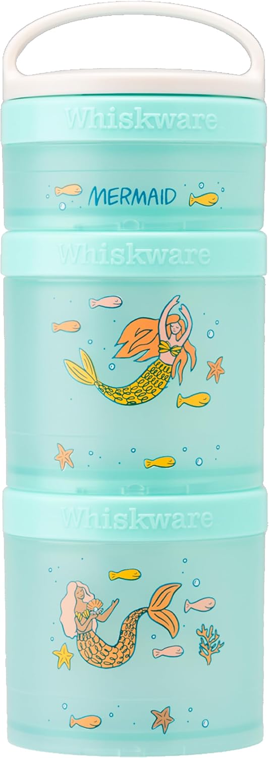 Whiskware Stackable Snack Containers for Kids and Toddlers, 3 Stackable Snack Cups for School or Travel, Mermaid (Pack of 1)