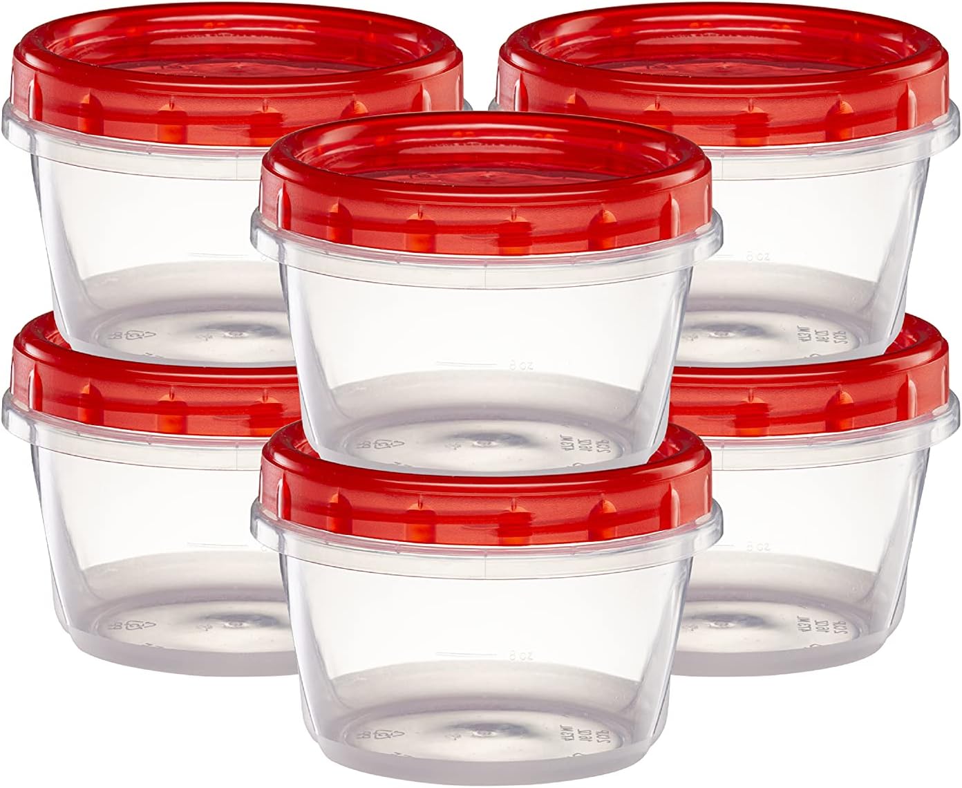 (16 Ounce 10 Pack) Twist cap Containers Clear Bottom With Red Top Screw on Lids Twist Top Food Storage Freezer Containers