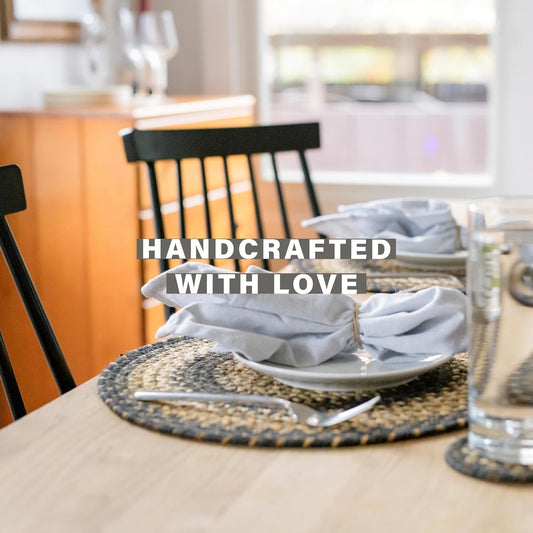 Homespice Kilimanjaro Jute Braided Trivets for Table, Warm Primitive Decor, Set of 3, Black and Tan 8" Round Heat Resistant Mats - Rich Colors, Easy to Clean, Durable and Protects Furniture