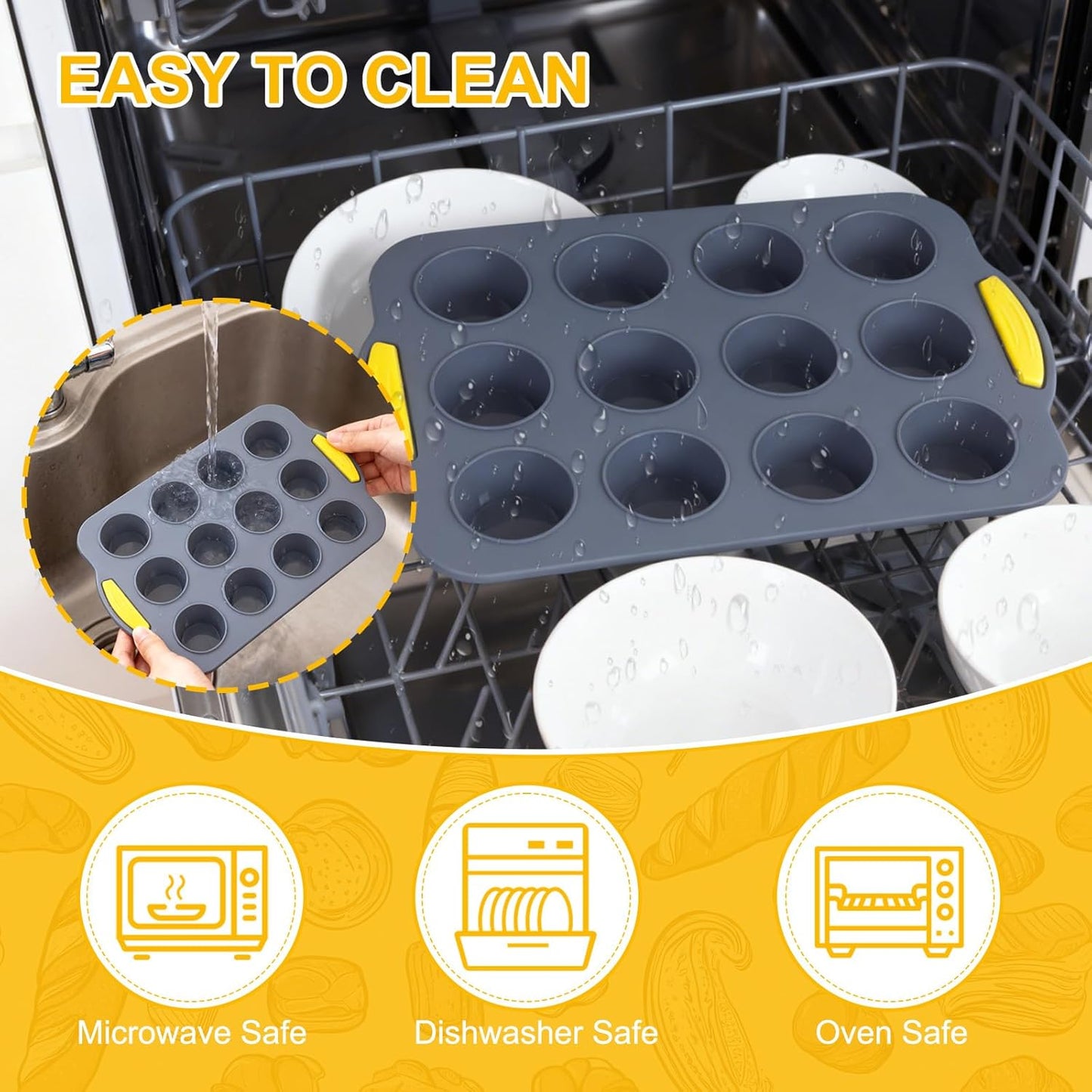 2Pack Silicone Muffin Pan 24 Cups for Baking - Nonstick Cupcake Pan Muffin Tray, Dishwasher Safe Muffin Liners for Homemade or Professional Baking