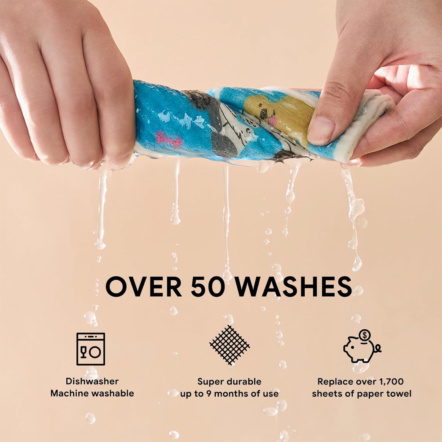 RECYCO Swedish Dishcloths for Kitchen | 6 Pack Doggy Daydreams Washable Dish Rags | Cellulose Reusable Cleaning Paper Towels | Absorbent Counter Dish Cloth Sponge Kitchen Wipes, 8" L x 7" W