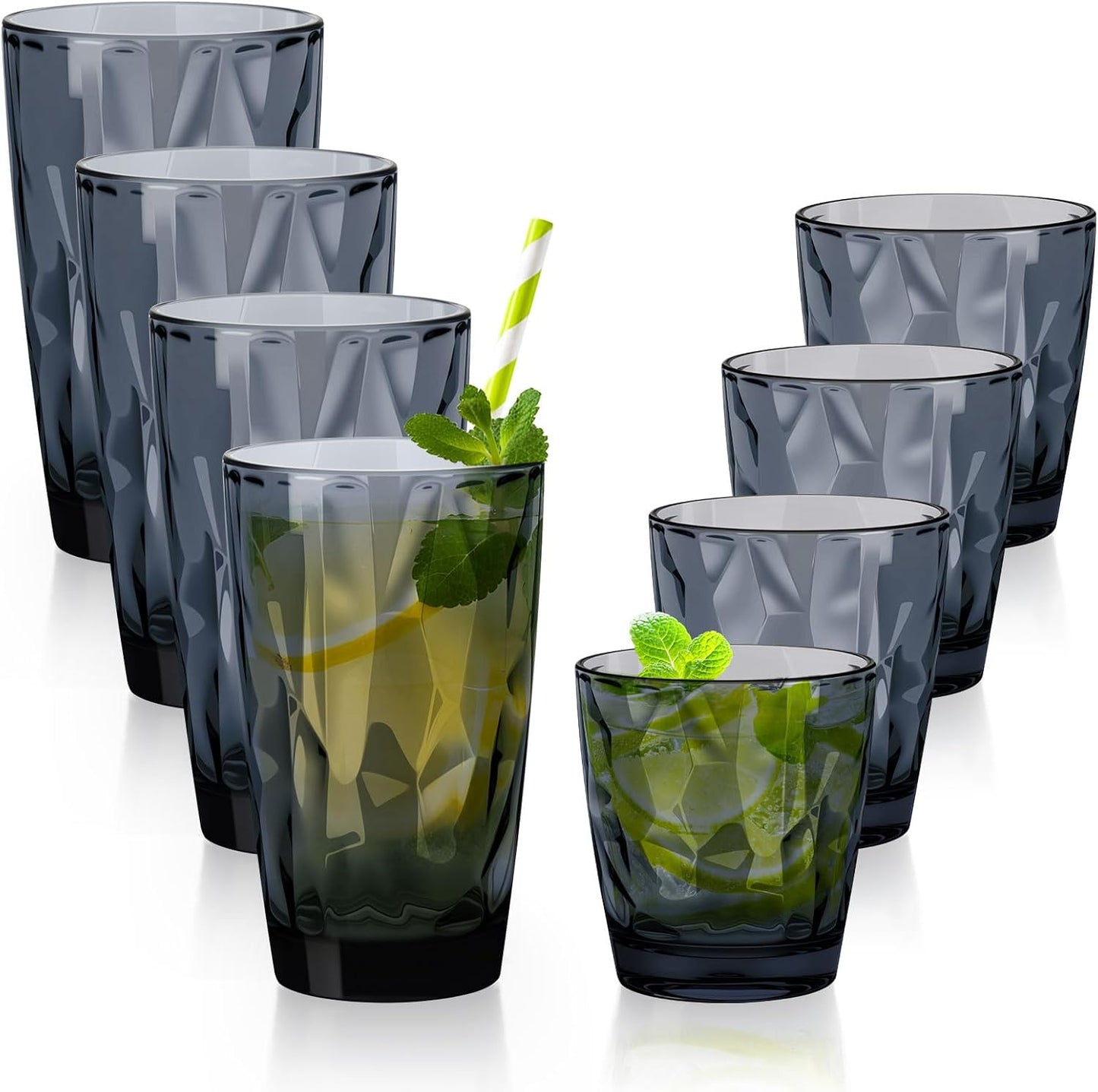 Topsky Plastic Tumblers Reusable,Shatter Proof Cups Drinking Glasses,Unbreakable Plastic Tumblers Beverage Acrylic Juice Wine Cups for Home Picnic Party,Dishwasher Safe,Stackable|10-oz&16-oz|Gray