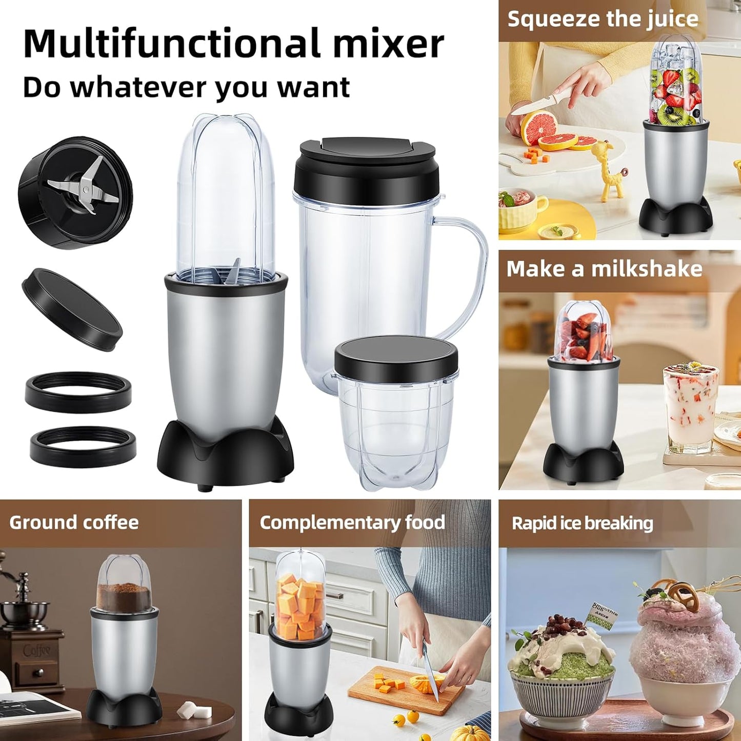 Panana Personal Drink Mixer Blender, Portable Blender for-Smoothies 18 Oz, Shakes, Food Prep, and Frozen Blending, Includes Blending Blade, Drink Lids and Extra 2 Cups