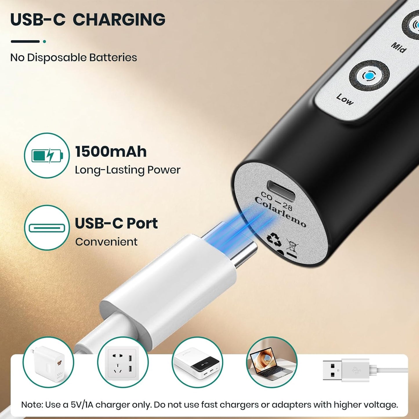 Milk Frother Handheld Rechargeable, Frother Wand Drink Mixer Electric Whisk for Coffee, Detachable With 3 Stainless Whisks, Hand Mixer for Lattes, Cappuccino, Matcha, Egg, No Stand, Black