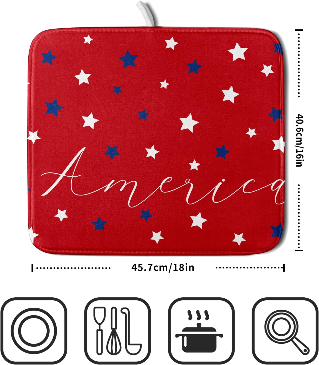 4th of July Dish Drying Mats for Kitchen Counter 16×18 Inch Patriotic Red Small Microfiber Drying Mat Kitchen Accessories Dish Rack Mat Drainer Pad Washable Absorbent