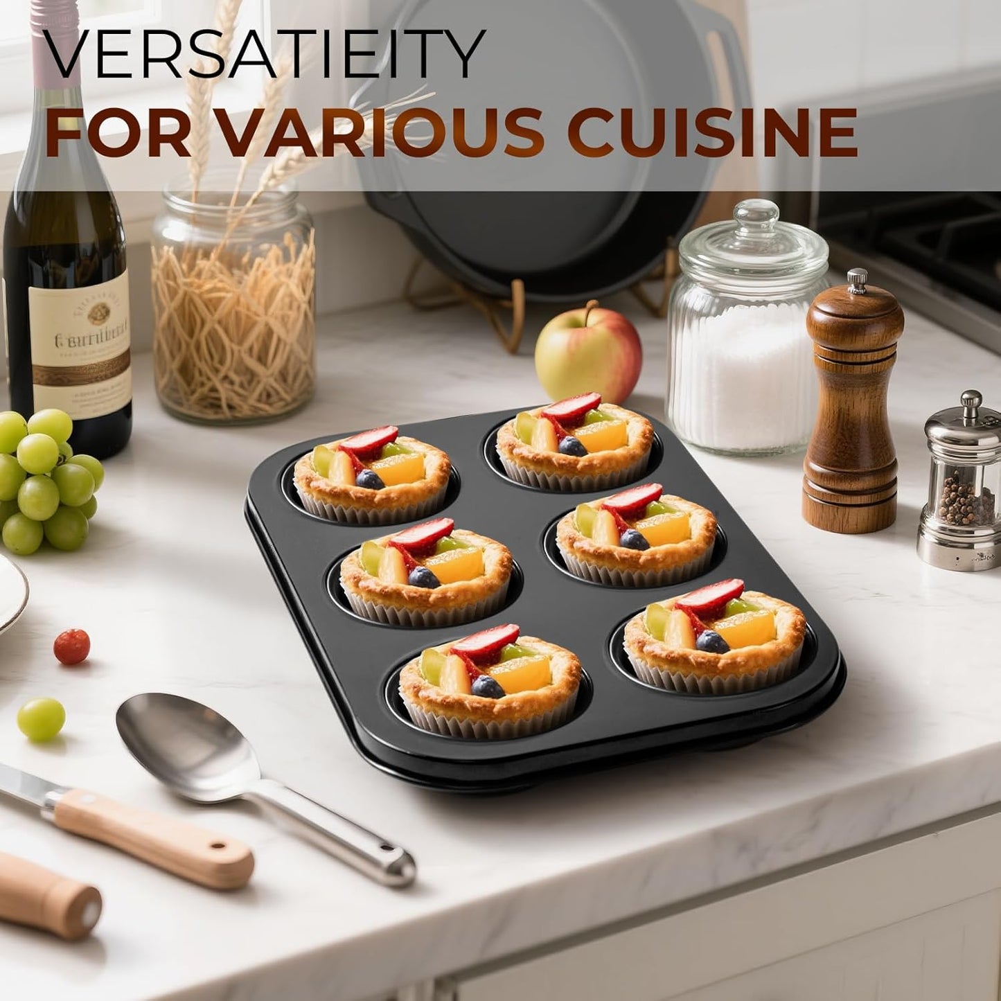 Muffin Pan 2-Pack, 6-Cup Nonstick Cupcake Pan 10.43"x7.28"x1.1" with 2.63" Cups, for Muffins, Cupcakes, Brownies, Cheesecake, Carbon Steel, Easy Clean, Oven Safe