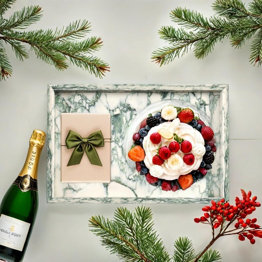 Yew & Tulip Natural Marble Vanity Tray, Nature Marble with Green Textures Serving Tray for Bathroom, Kitchen, Vanity, Home Decor, Wedding etc. (12" x 8" x 1.2")