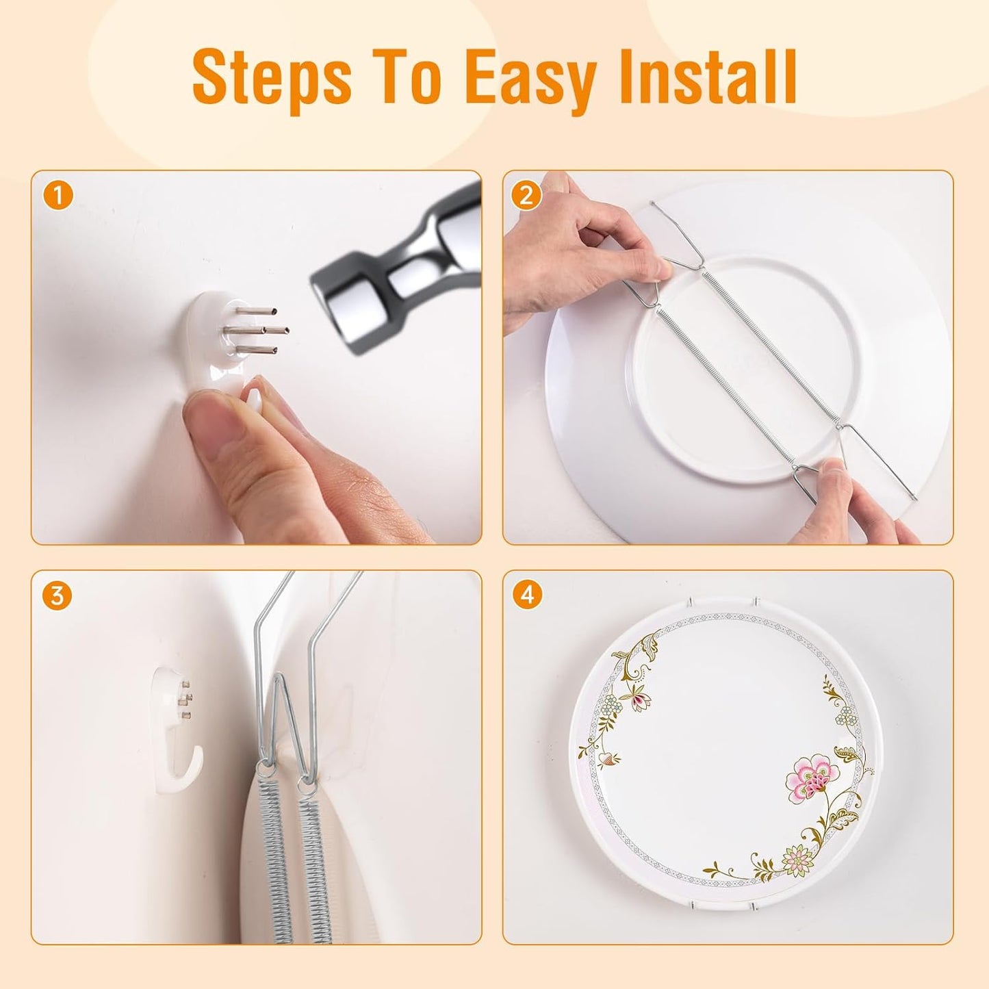 Bilillo 12 Pack Plate Hangers for The Wall, Suitable for 10-14 inch Art Plate, Stainless Steel Invisible Heavy Duty Wire Plate Holder with Wall Hooks, Plate Hangers for Display Plates, Platter, Dish