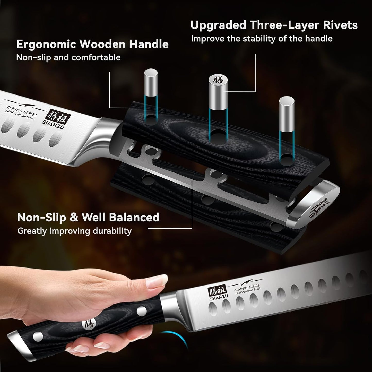 SHAN ZU 12" Slicing Knife - Brisket Slicing Meat Carving Knife Professional German 1.4116 Stainless Steel Razor Sharp Blade, Ergonomic Wood Handle & Full Tang Design, Gift Box Included