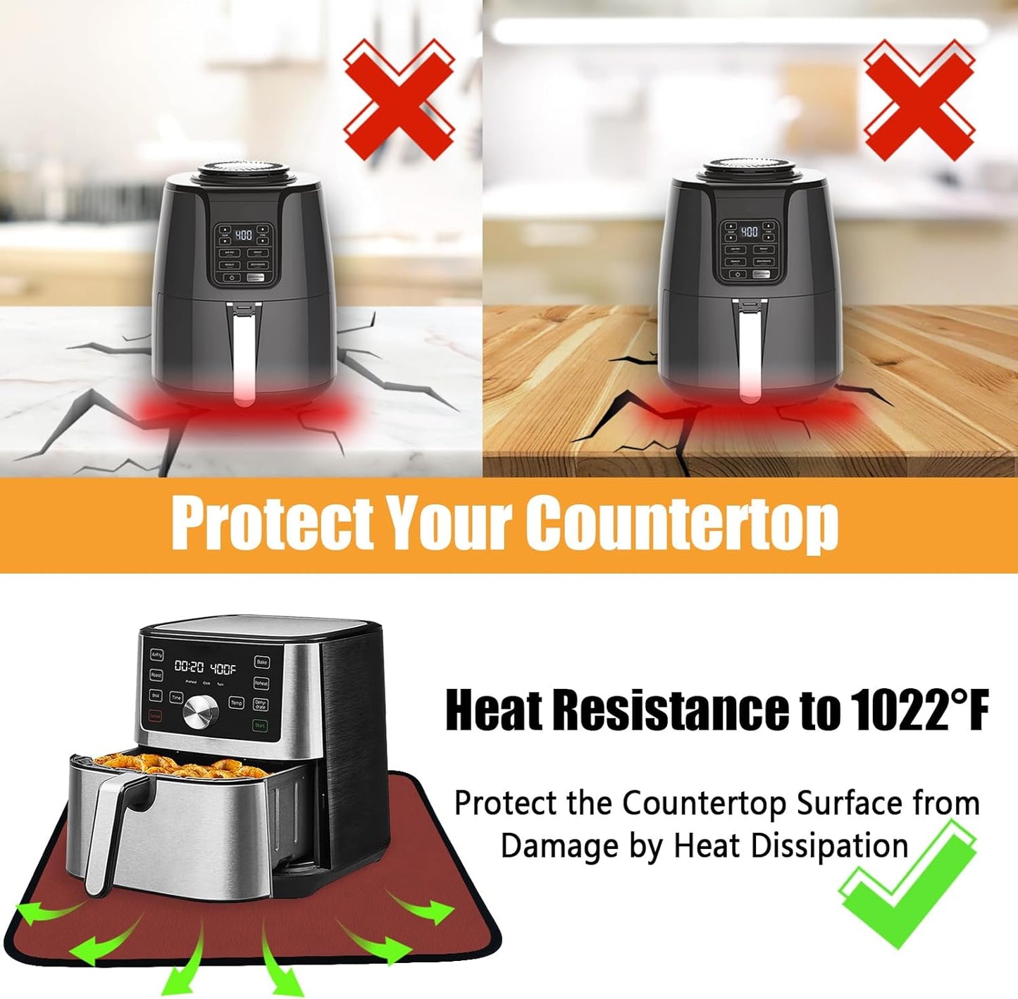 Heat Resistant Mat for Air Fryer, 16 x 20in Countertop Protector, Fireproof Silicone Appliance Slider for Coffee Maker, Toaster, Oven (Red)