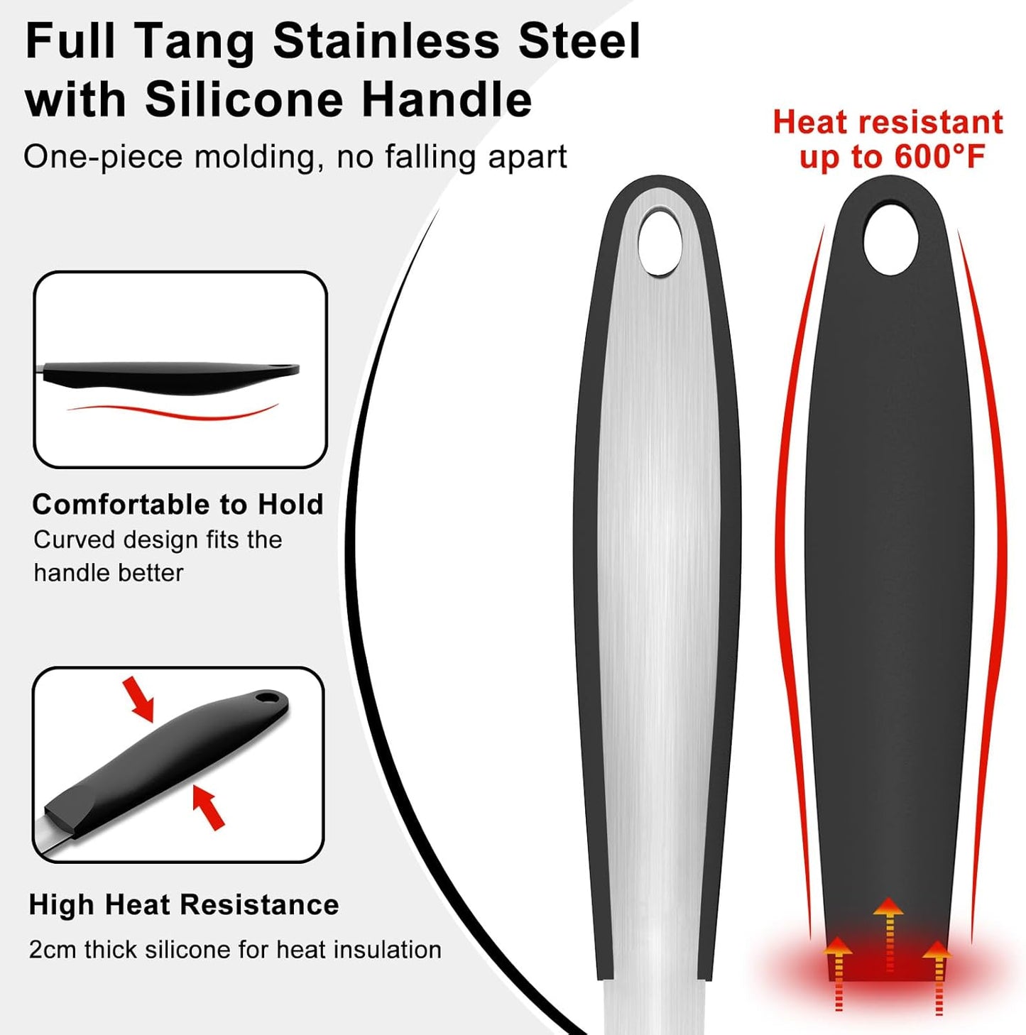 BBQ Grilling Accessories, 3Pcs Stainless Steel Grill Tools Accessories Set with Spatula, Fork and Tongs, Barbecue Utensils Grilling Tools for Outdoor Camping, Heat-Resistant Silicone Handle