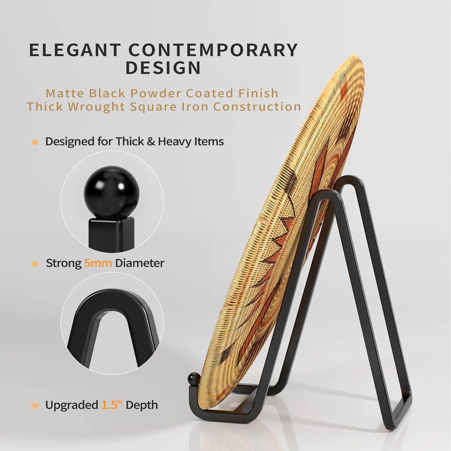 4 Pack Plate Stands for Display - 6 Inch Metal Square Wire Plate Holder Display Stand + Picture Frame Stand Holder Easel for Book, Decorative Plate, Plaque, Photo, Platter (Black)